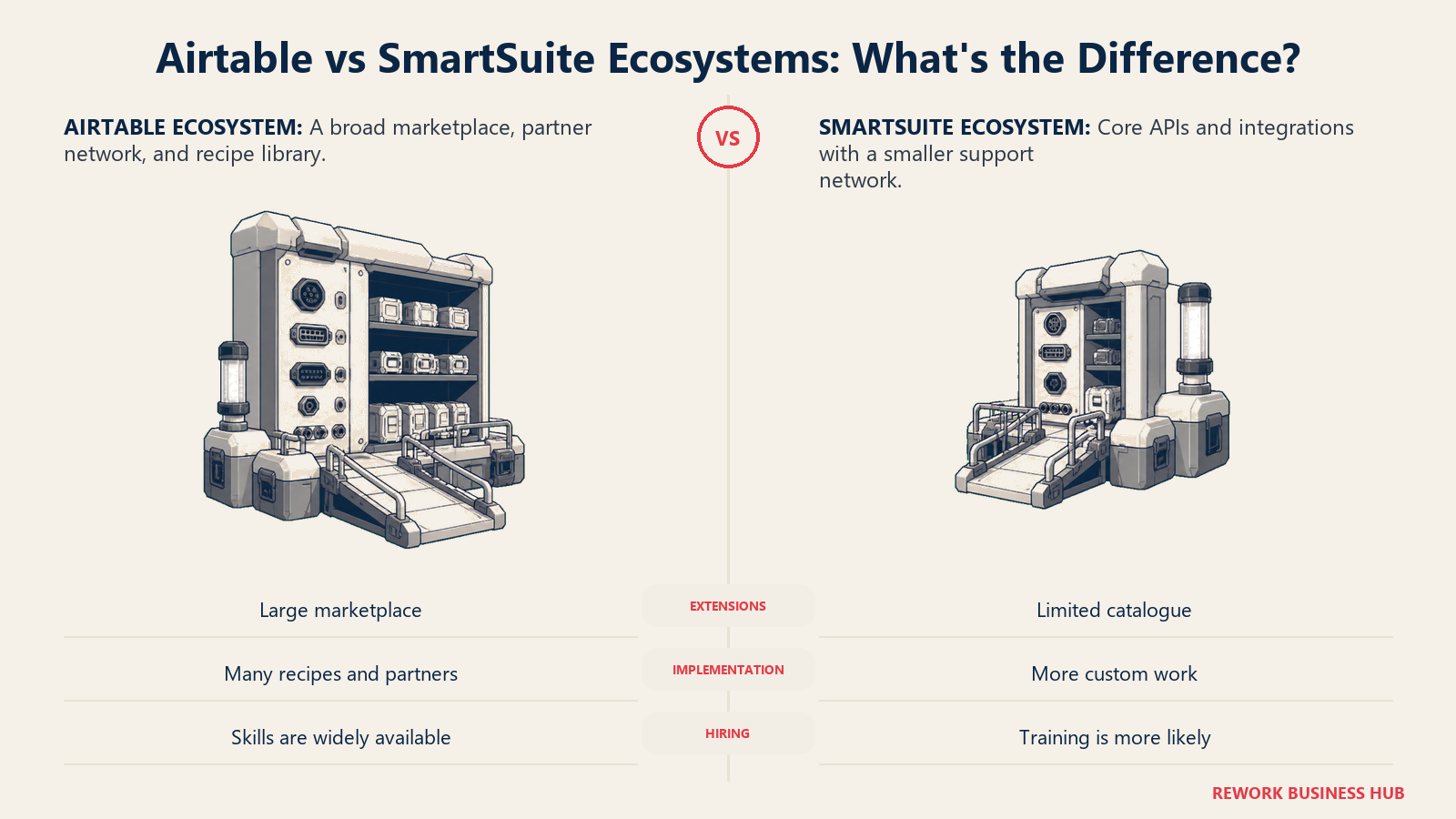 Airtable's broad integration ecosystem compared with SmartSuite's smaller essential connector network