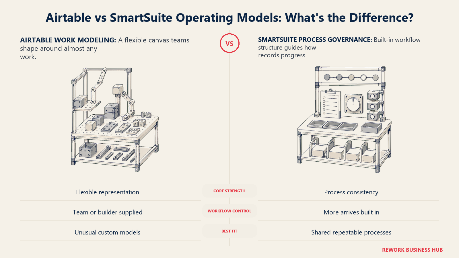 Airtable flexible work modeling compared with SmartSuite process enforcement