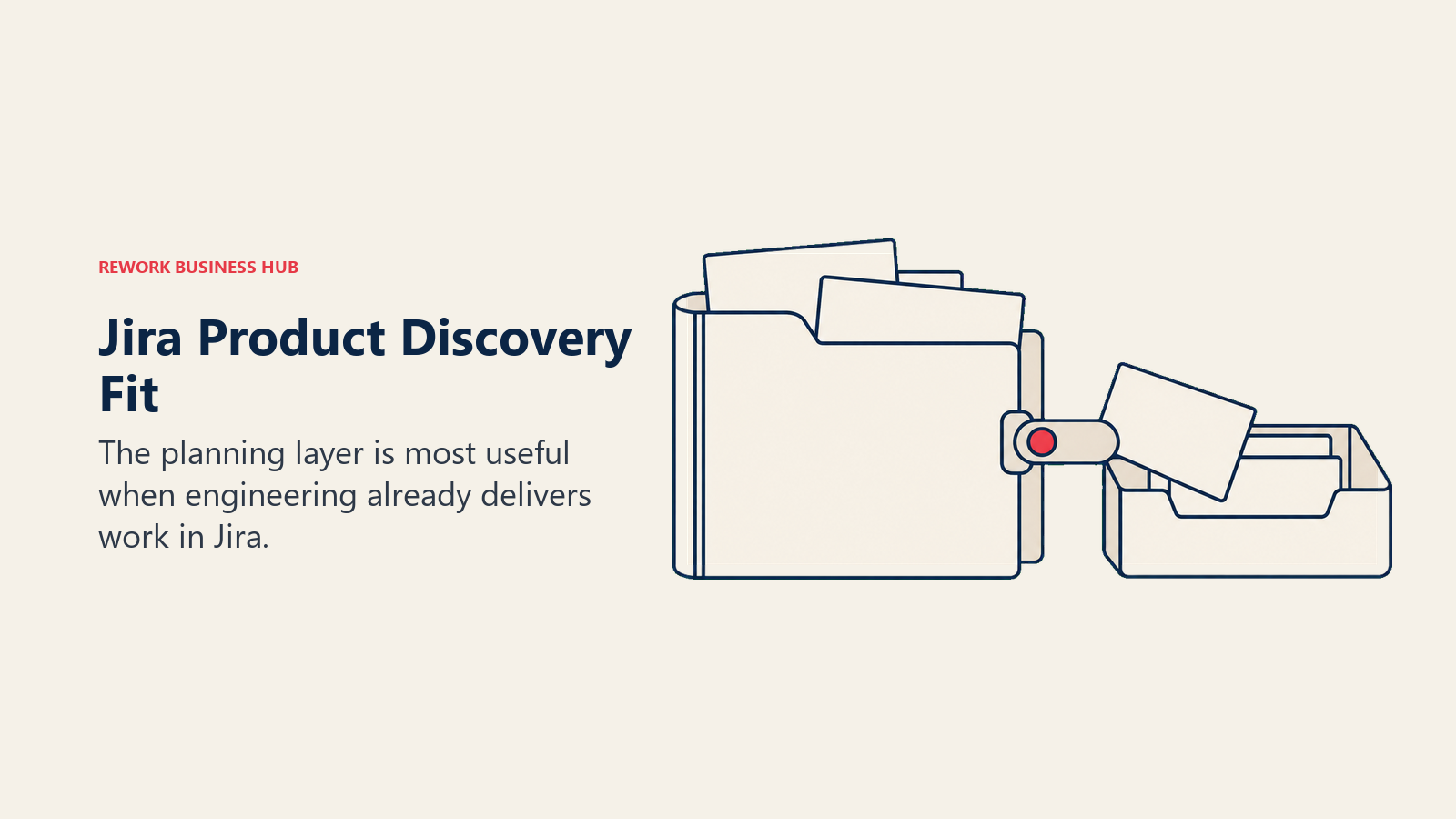 Product-discovery idea folder connected to an engineering delivery tray