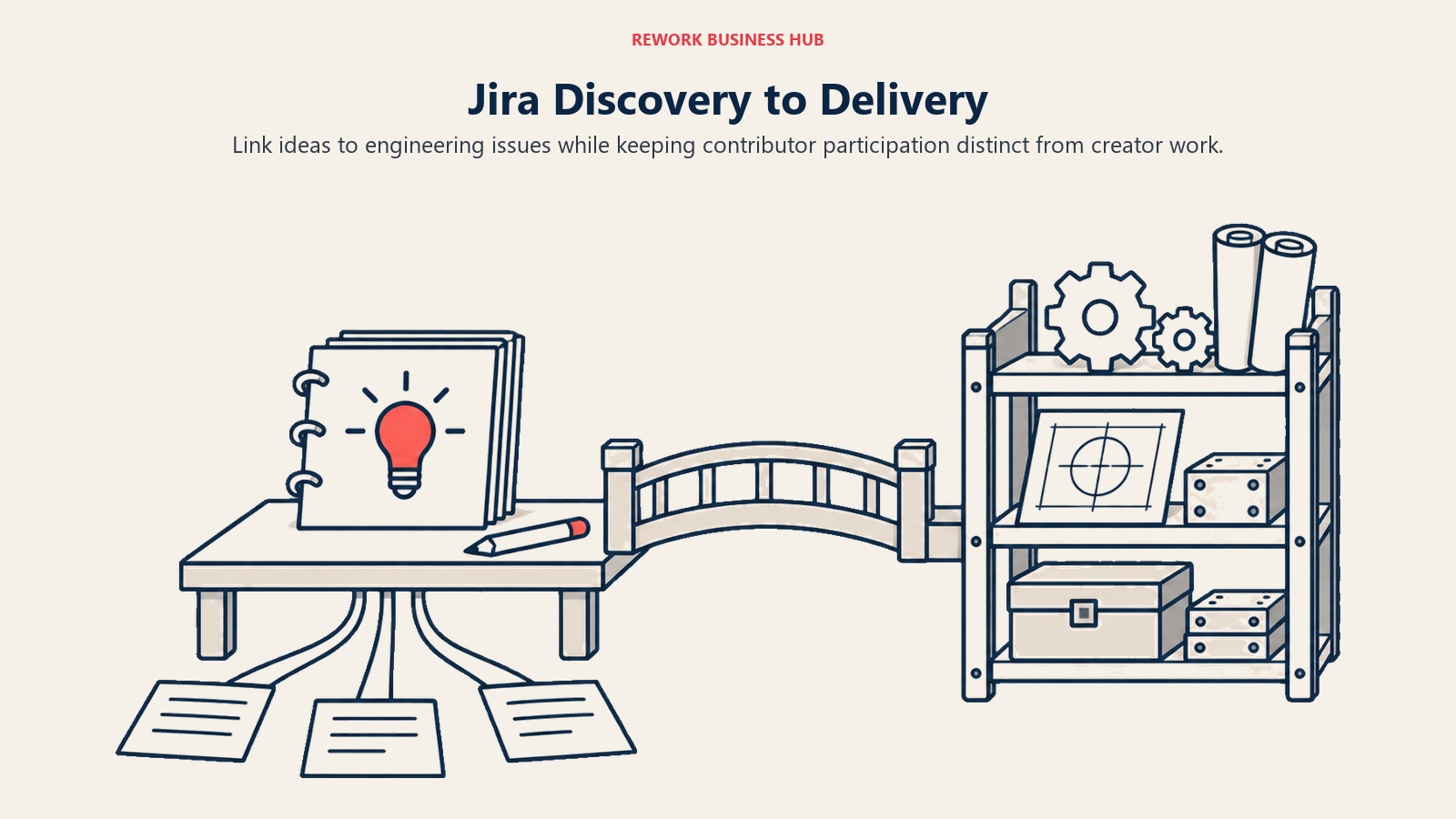 Product-discovery ideas connected by a bridge to engineering delivery work