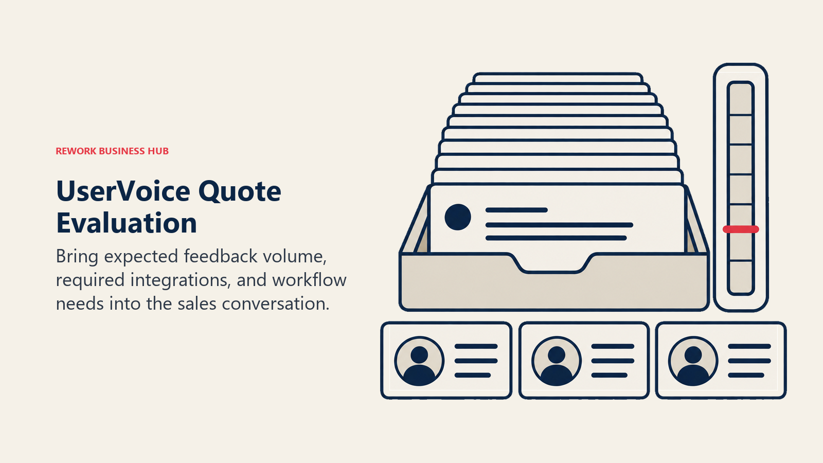 Feedback inbox, workload gauge and account badges for evaluating a UserVoice quote