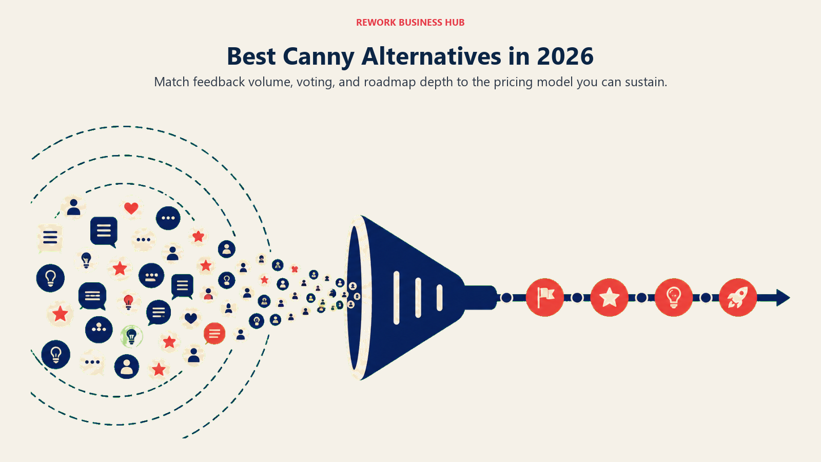 Customer feedback tokens moving through a voting funnel onto a prioritized product roadmap