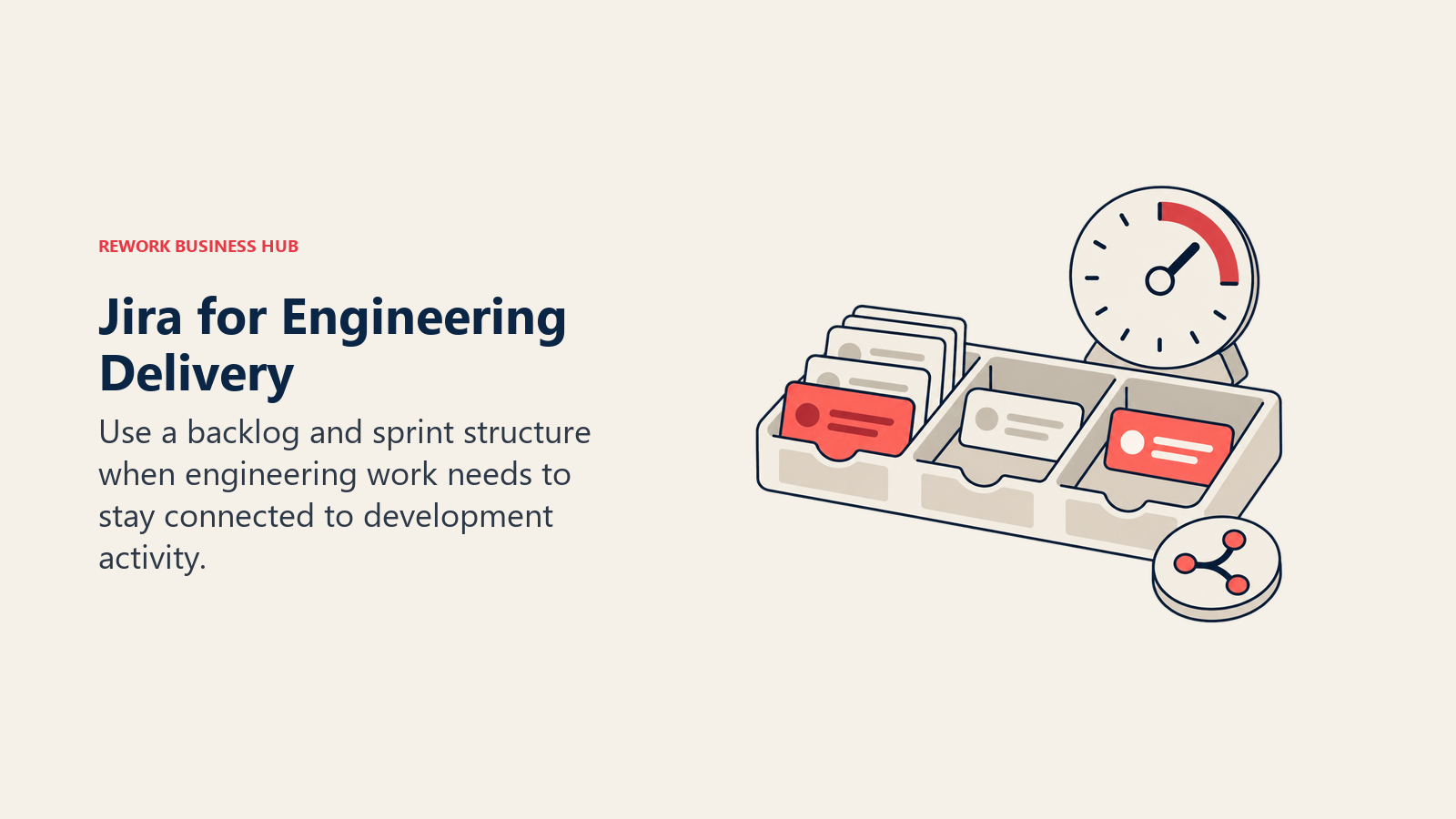 Jira for Engineering Delivery illustrated by sprint tray showing use a backlog and sprint structure when engineering work needs to stay connected to development activity.