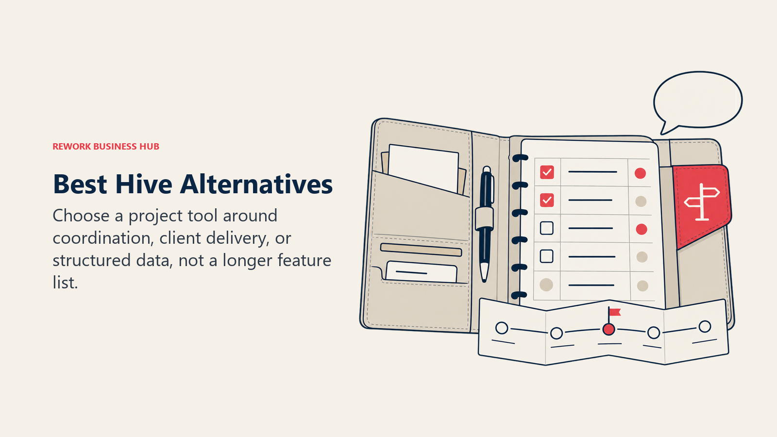 Best Hive Alternatives illustrated by folio showing choose a project tool around coordination, client delivery, or structured data, not a longer feature list.