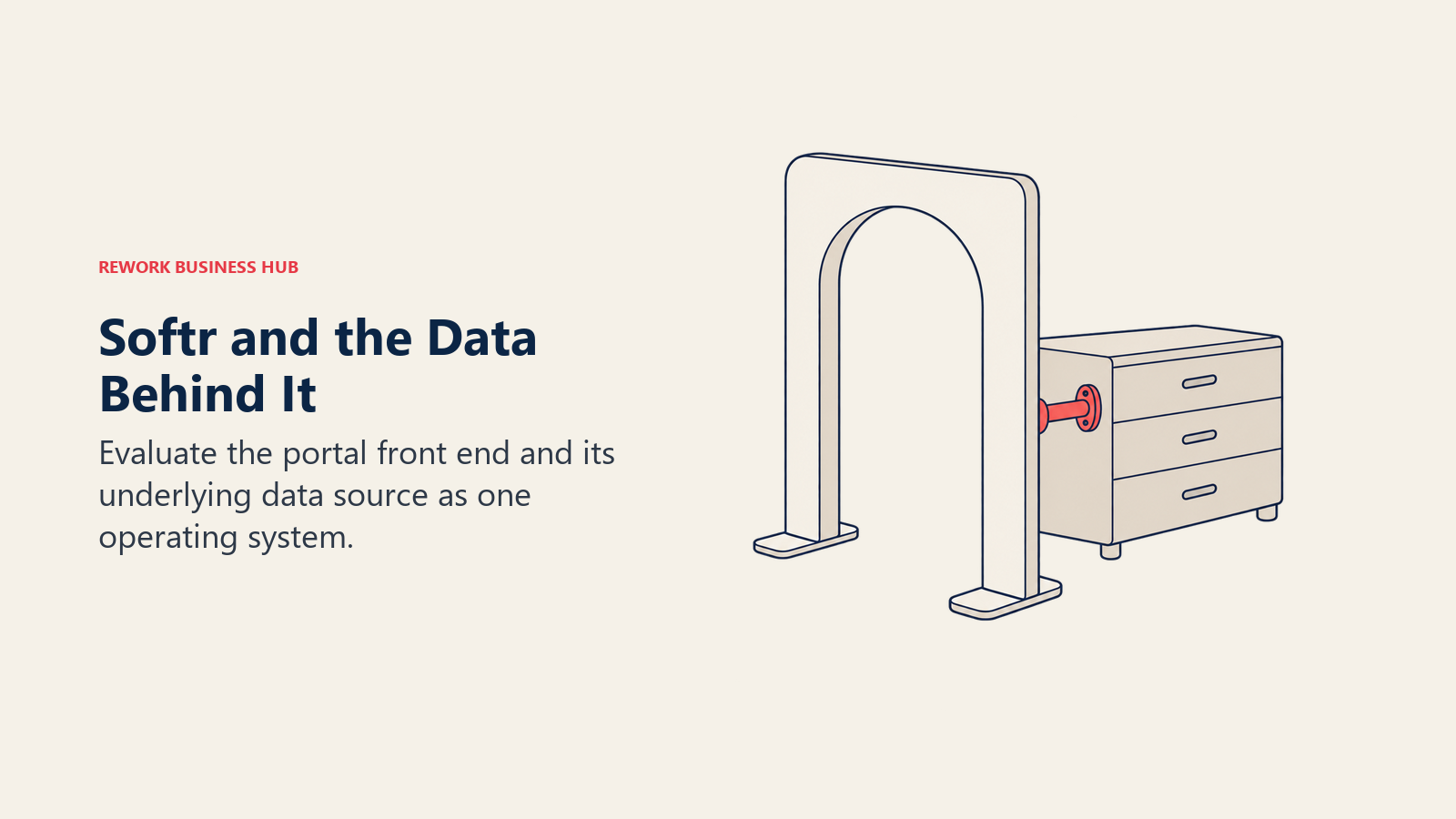 Softr and the Data Behind It illustrated by facade showing evaluate the portal front end and its underlying data source as one operating system.