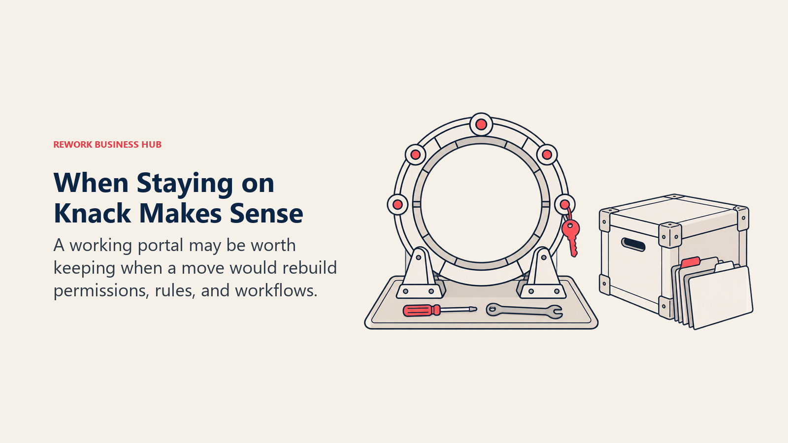 When Staying on Knack Makes Sense illustrated by migration cost showing a working portal may be worth keeping when a move would rebuild permissions, rules, and workflows.