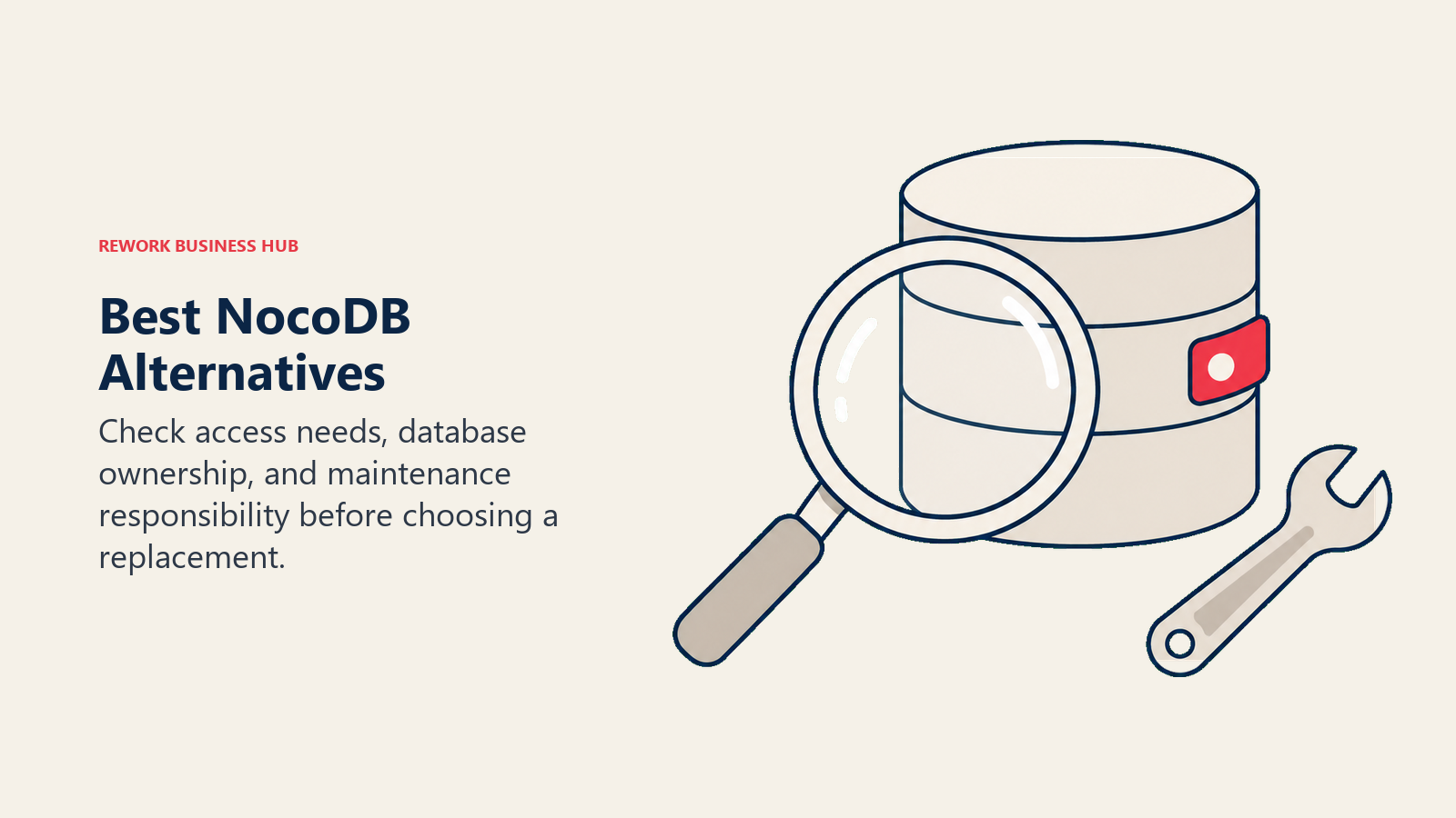 Best NocoDB Alternatives illustrated by database lens showing check access needs, database ownership, and maintenance responsibility before choosing a replacement.