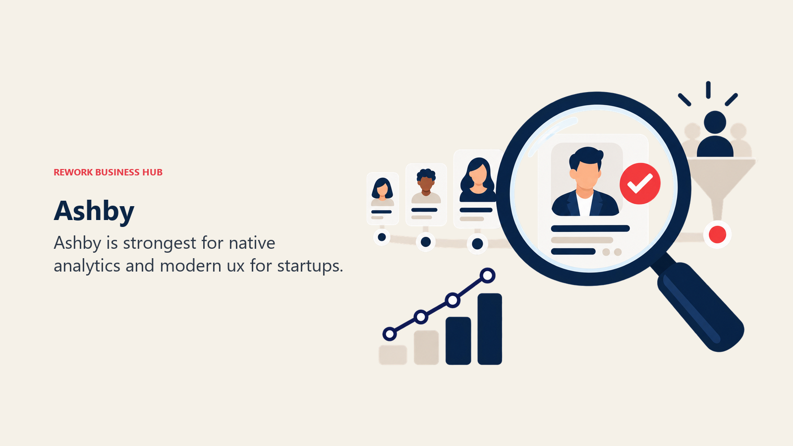 Ashby illustrated by analytics lens revealing clean hiring signals across a candidate pipeline.