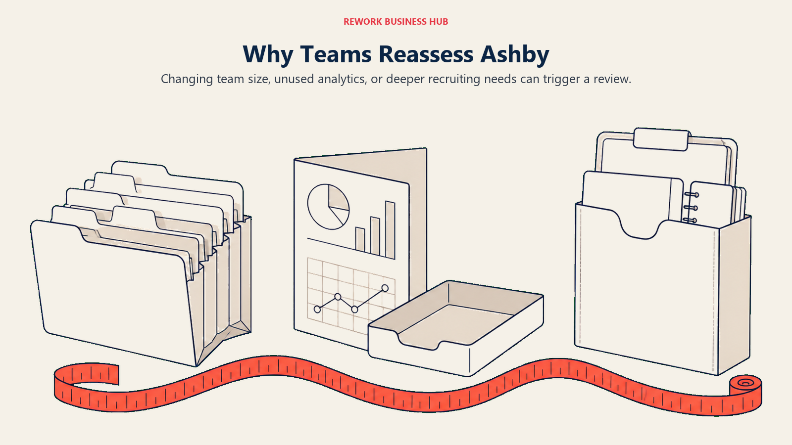 Ashby reassessment illustrated by team files, an analytics report, and process documents measured for fit