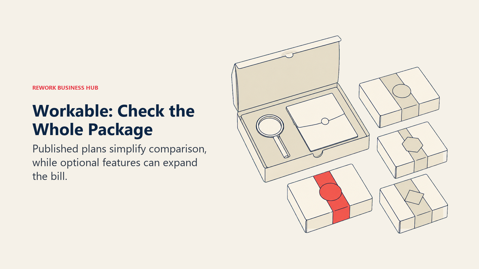 Workable software package illustrated by a main recruiting kit alongside optional feature parcels