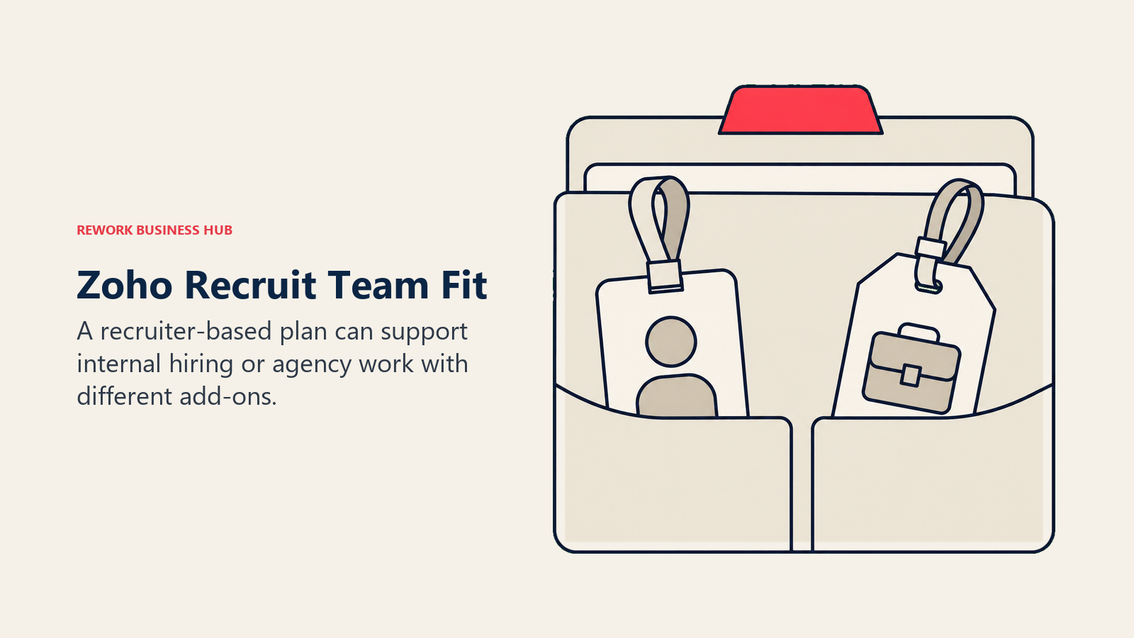 Internal employee badge and agency briefcase sharing a Zoho Recruit organizer.