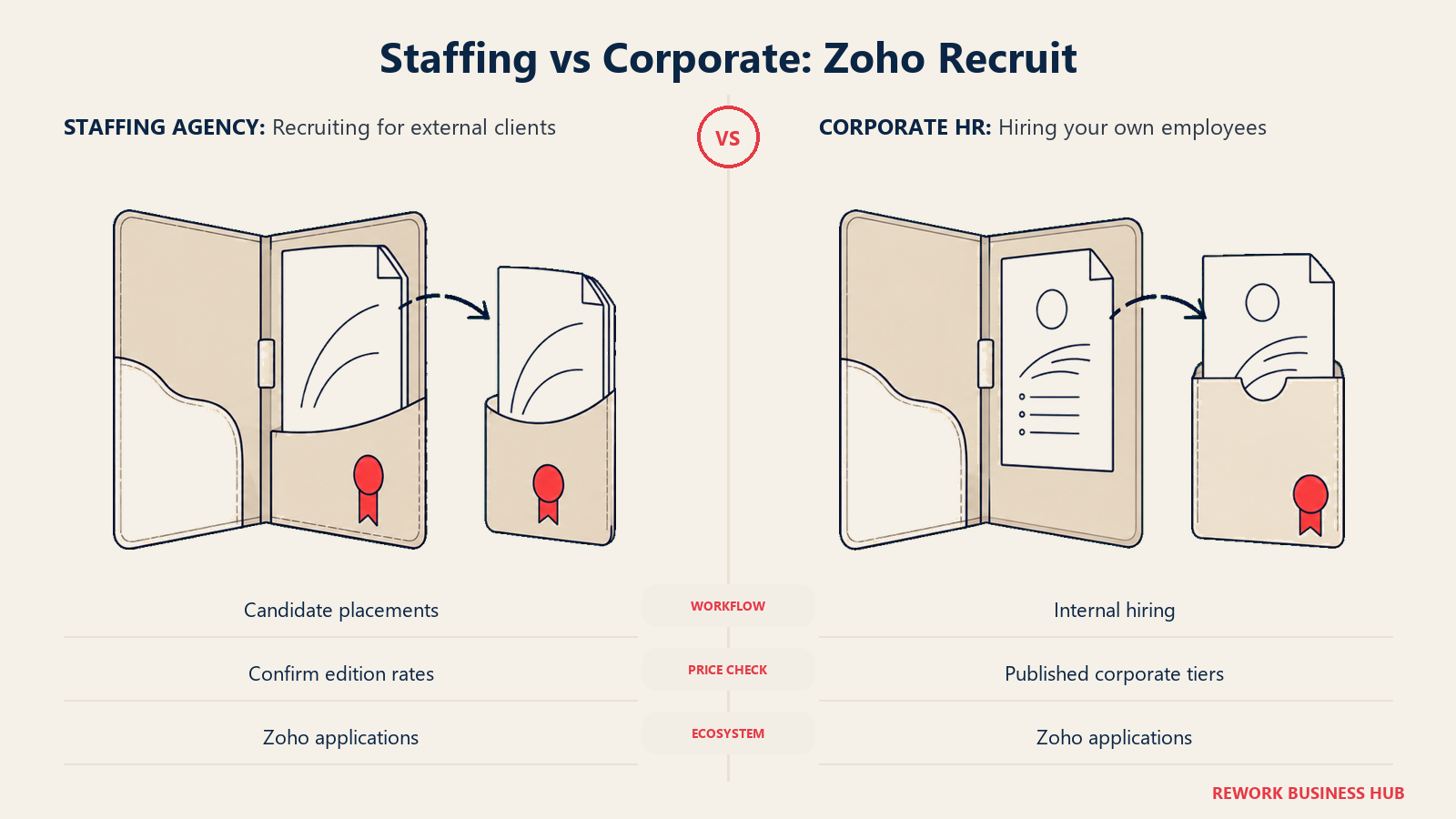 Zoho Recruit staffing agency placements compared with corporate employee hiring