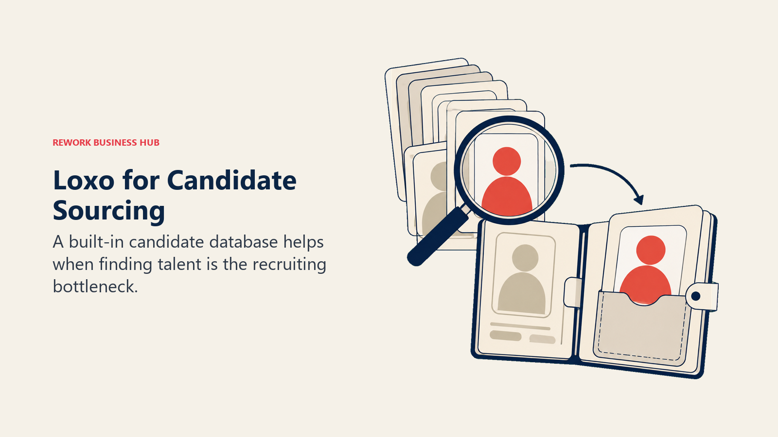A sourcing lens selects a candidate from a talent archive for a recruiting portfolio