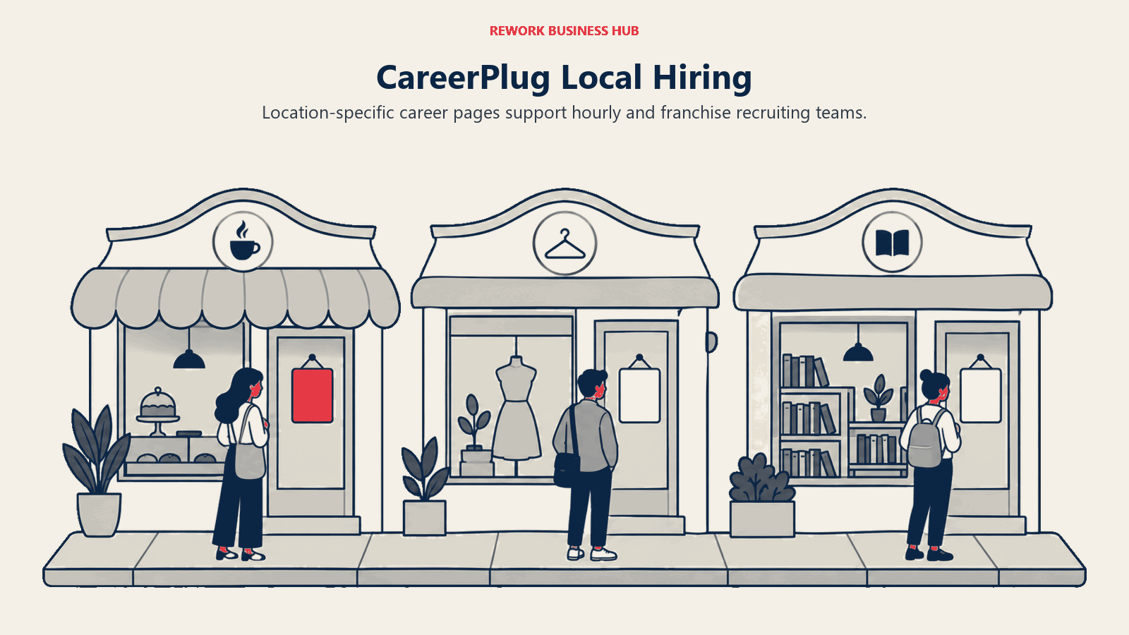 CareerPlug Local Hiring illustrated by local storefronts