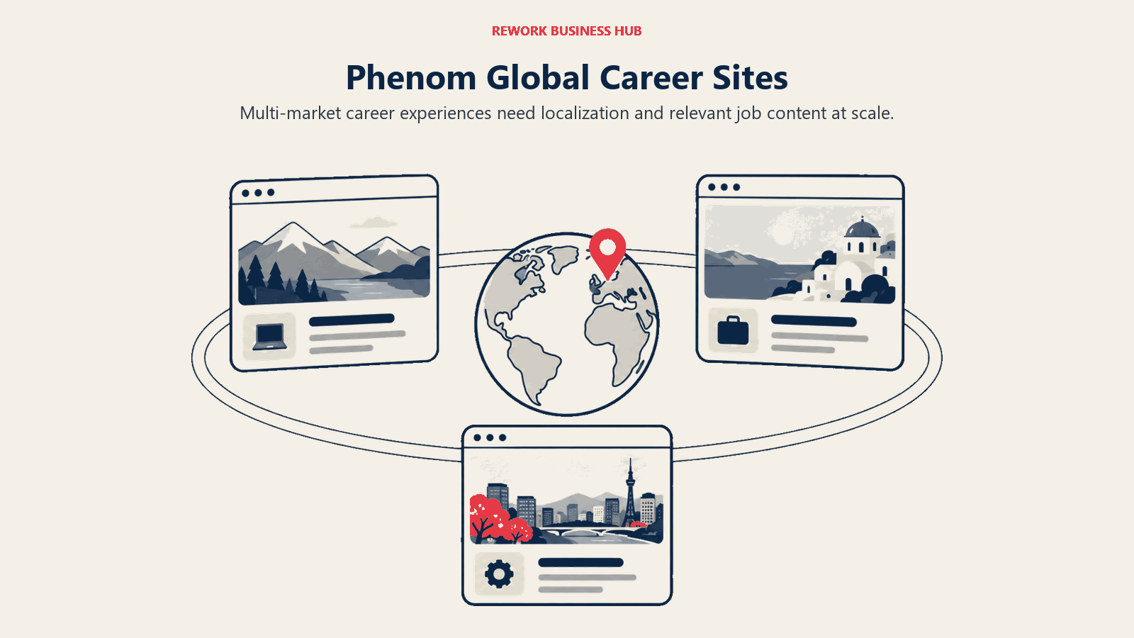Phenom Global Career Sites illustrated by globe windows