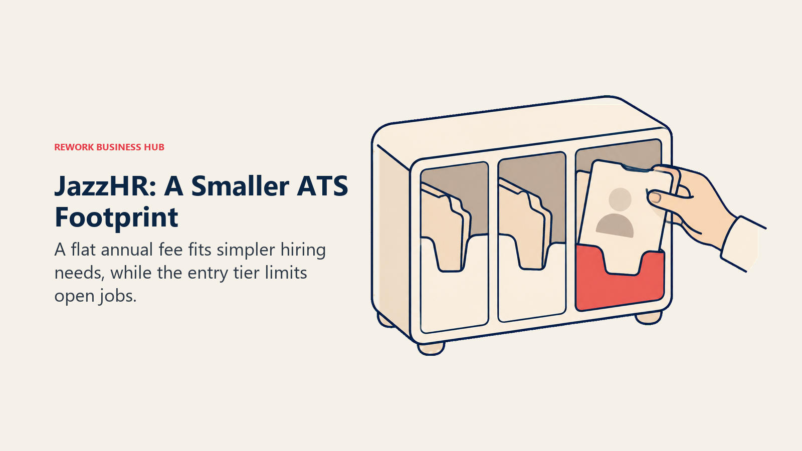 JazzHR smaller recruiting footprint represented by a compact cabinet of applicant records