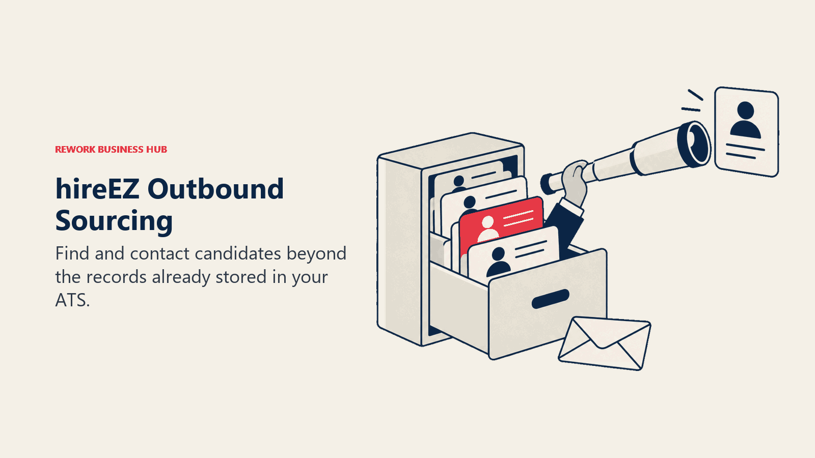 hireEZ Outbound Sourcing illustrated by outward telescope