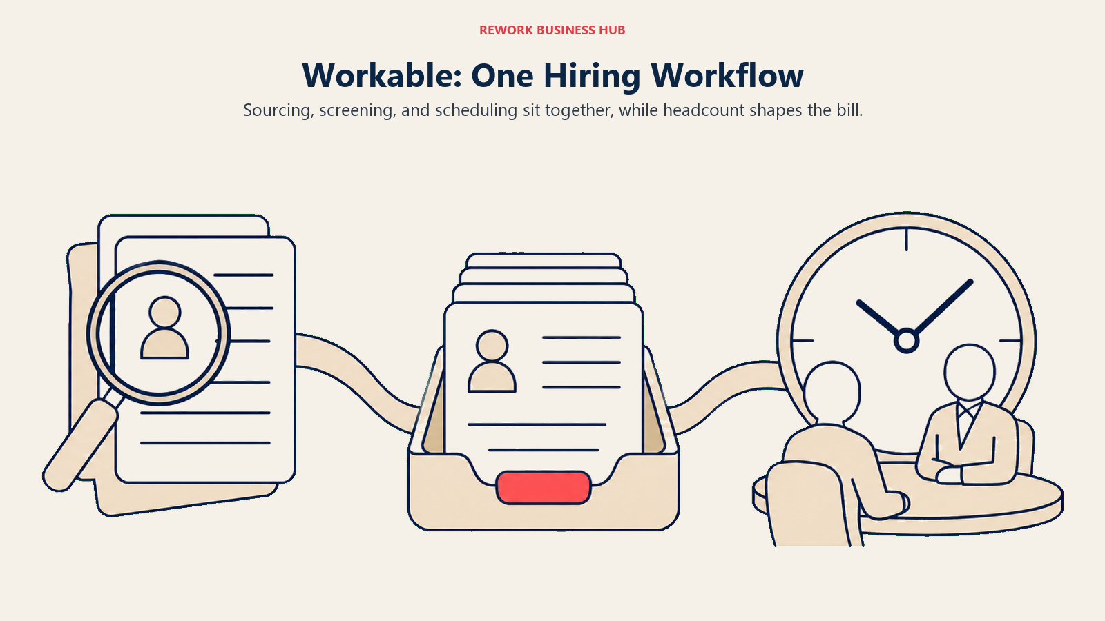 Workable recruiting workflow moving from candidate sourcing through screening to interview scheduling