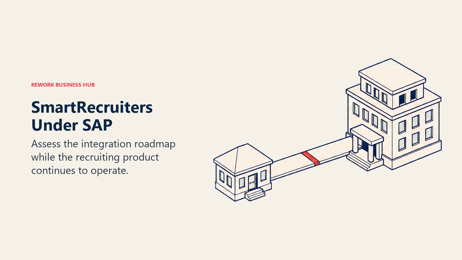 SmartRecruiters recruiting pavilion linked by a bridge to a larger SAP HR building