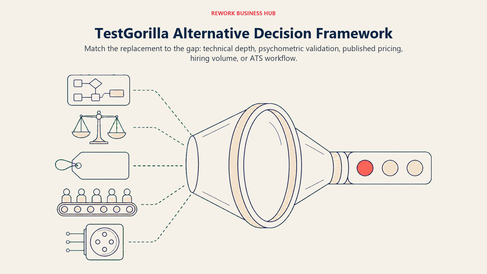 TestGorilla alternative decision framework focusing technical depth, validation, pricing, hiring volume, and ATS workflow