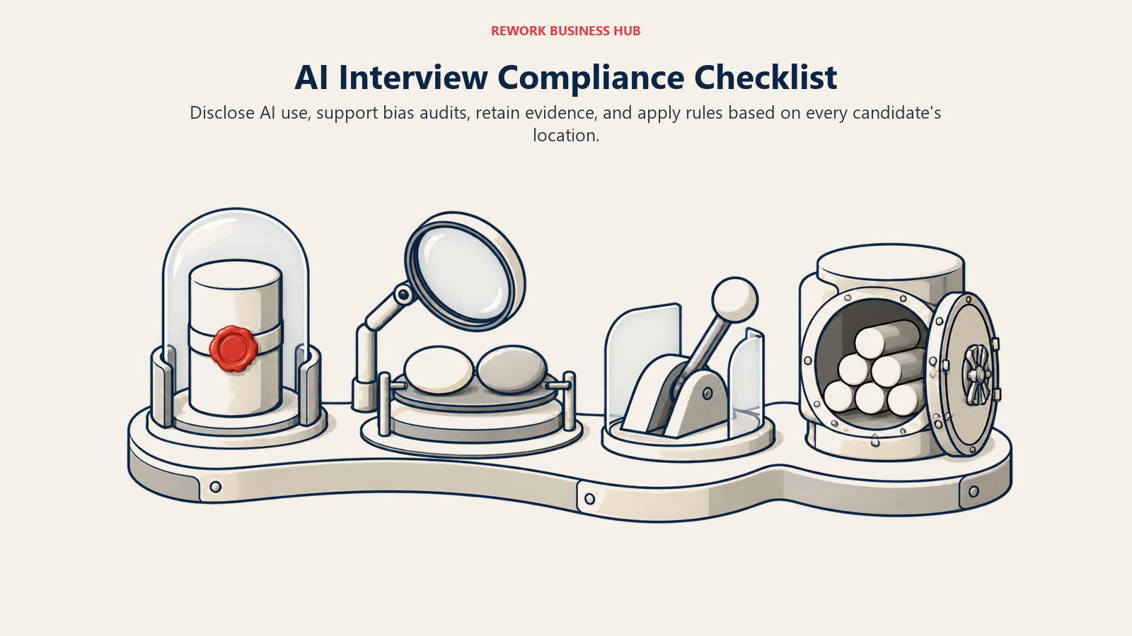 AI interview compliance workbench combining candidate disclosure, independent bias audit, human oversight, and retained evidence