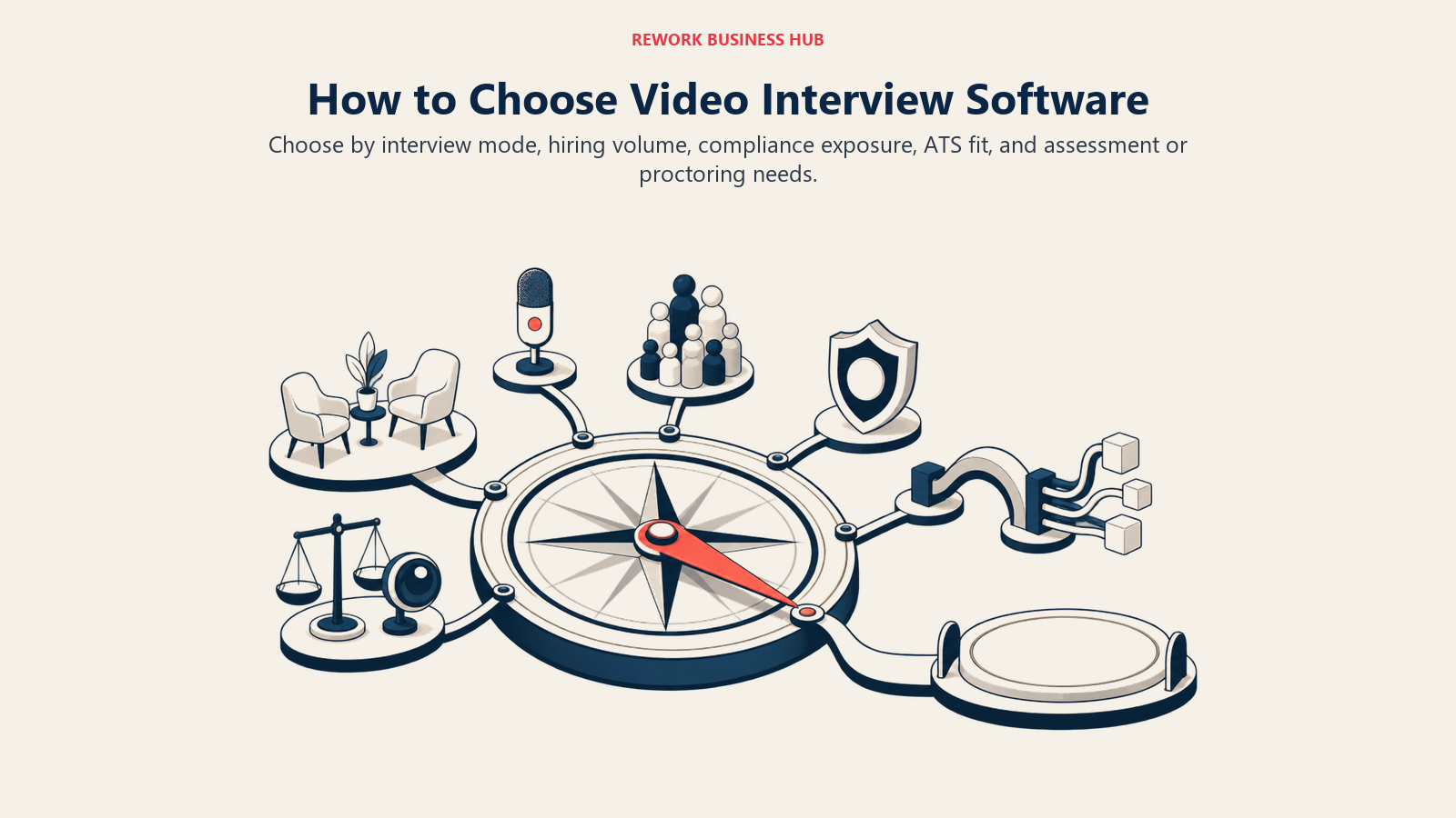 Video interview software decision compass balancing interview mode, hiring volume, compliance, ATS fit, assessments, and proctoring