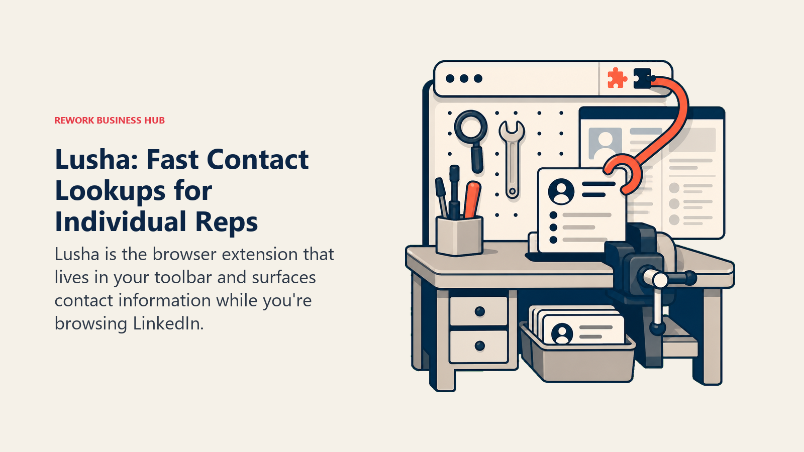 Lusha: Fast Contact Lookups for Individual Reps shown with a buyer evaluation workbench