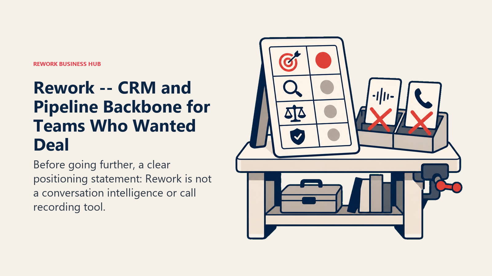 Rework -- CRM and Pipeline Backbone for Teams Who Wanted Deal shown with a buyer evaluation workbench