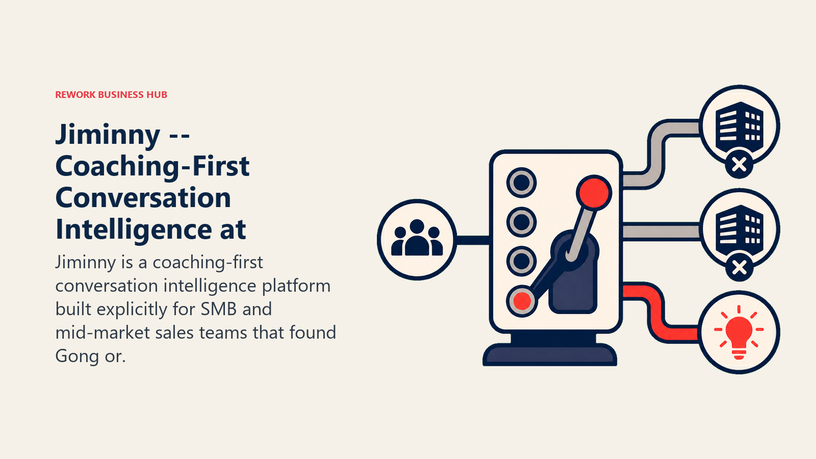 Jiminny -- Coaching-First Conversation Intelligence at shown with a routing switchboard