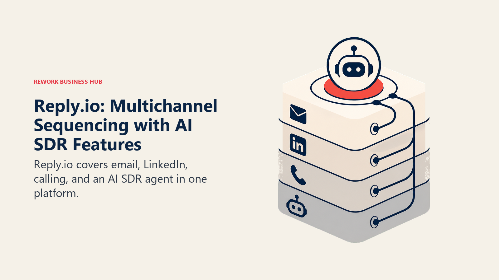 Reply.io: Multichannel Sequencing with AI SDR Features shown with a stacked operating layers