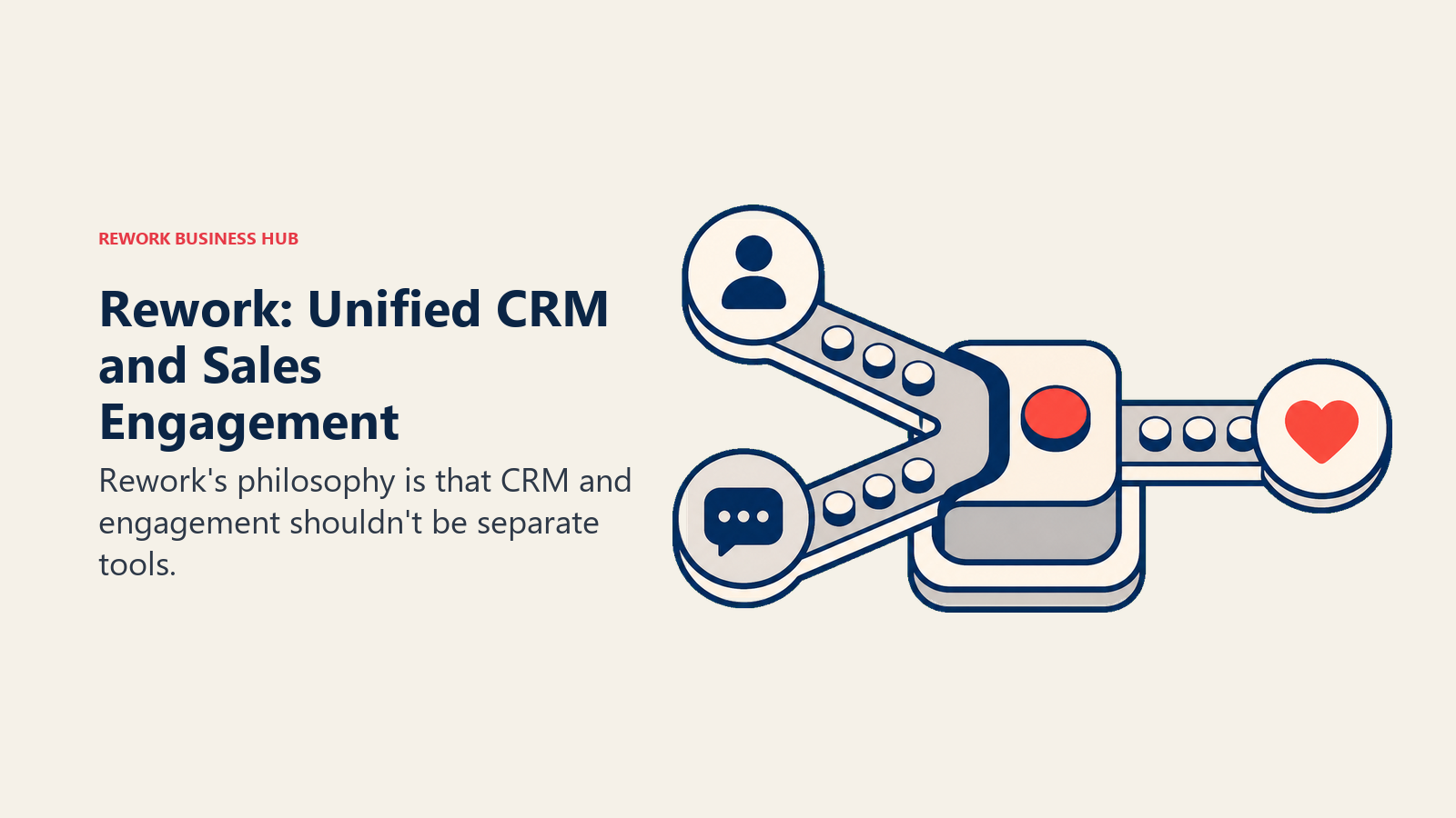 Rework: Unified CRM and Sales Engagement shown with a workflow handoff station