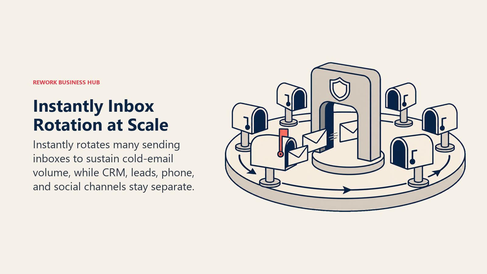 Instantly Inbox Rotation at Scale illustrated with carousel of outbound mailboxes