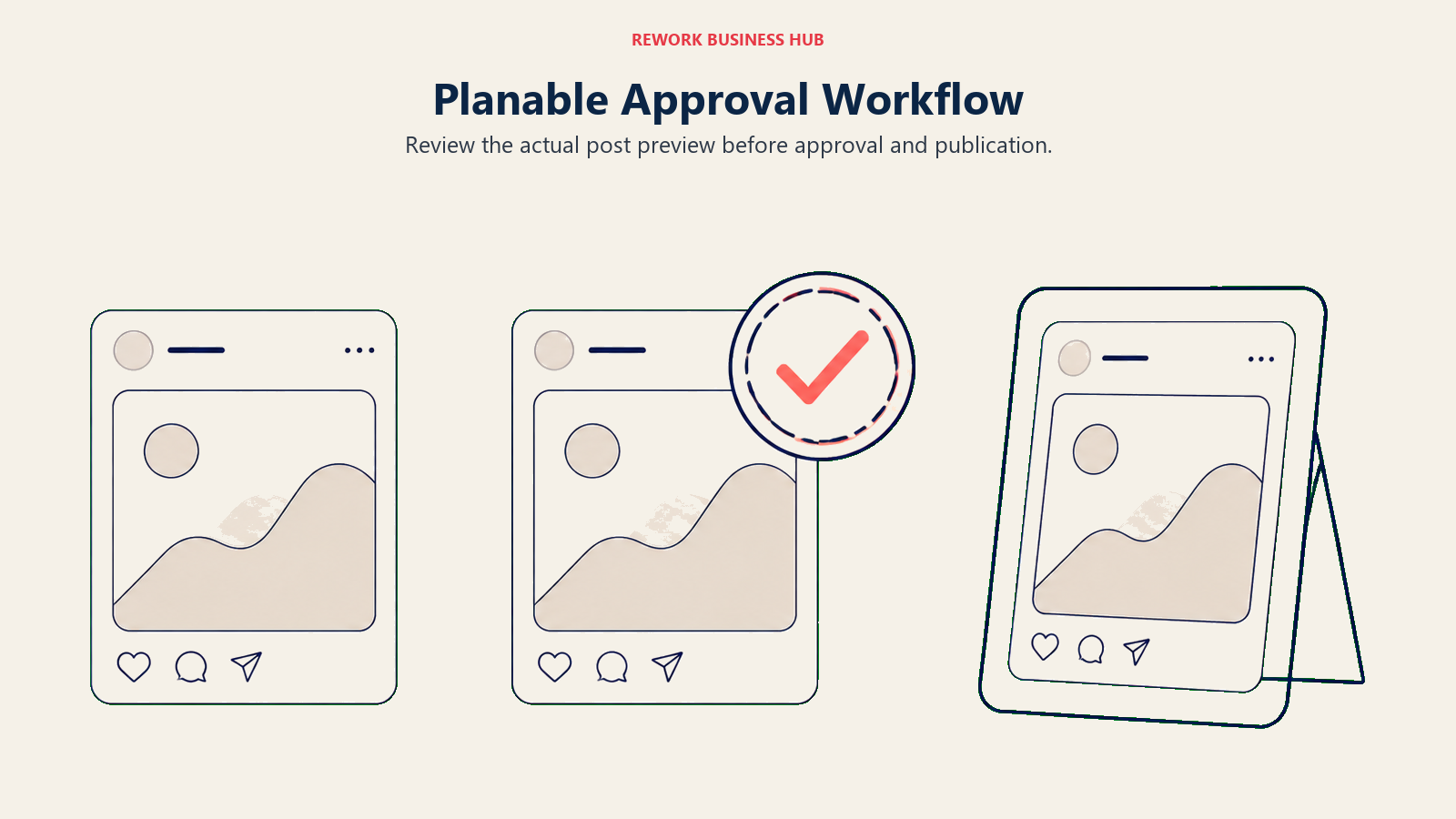 Planable Approval Workflow shown with preview and approval stamp