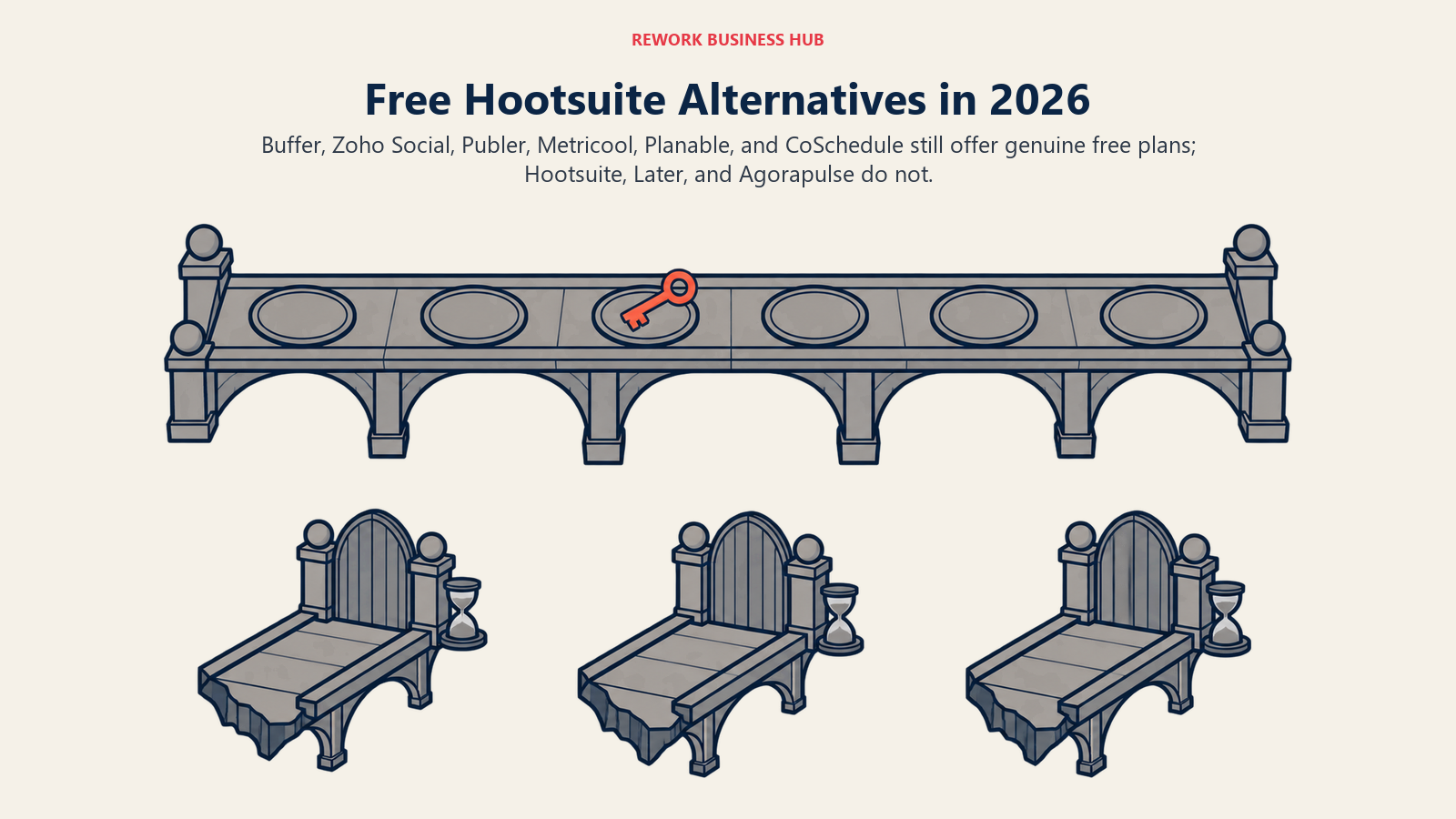 Free Hootsuite alternatives shown as six permanent access ports beside expired trial ramps