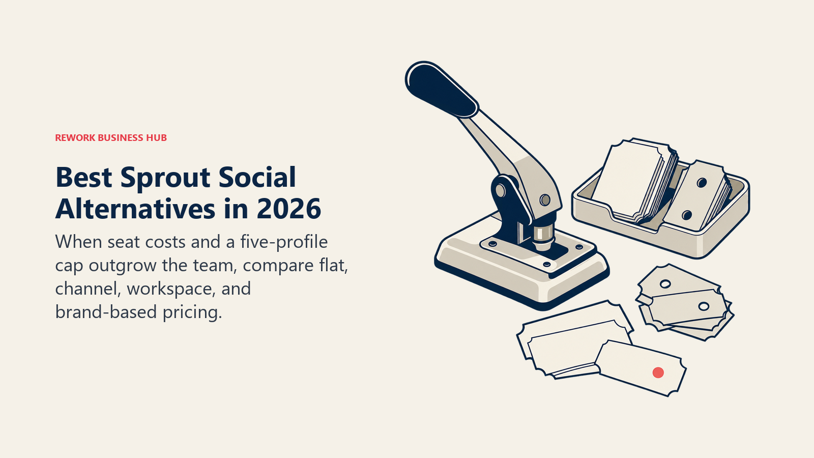 Best Sprout Social alternatives shown as per-seat access tickets accumulating beside a compact profile tray
