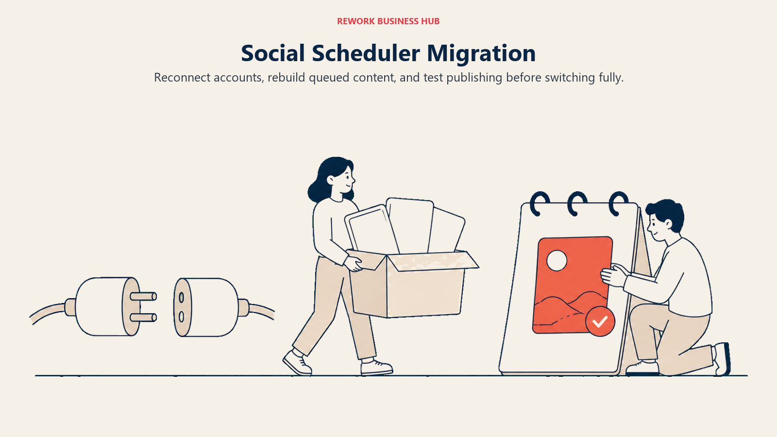 Social Scheduler Migration: social accounts reconnecting while queued content is rebuilt and tested