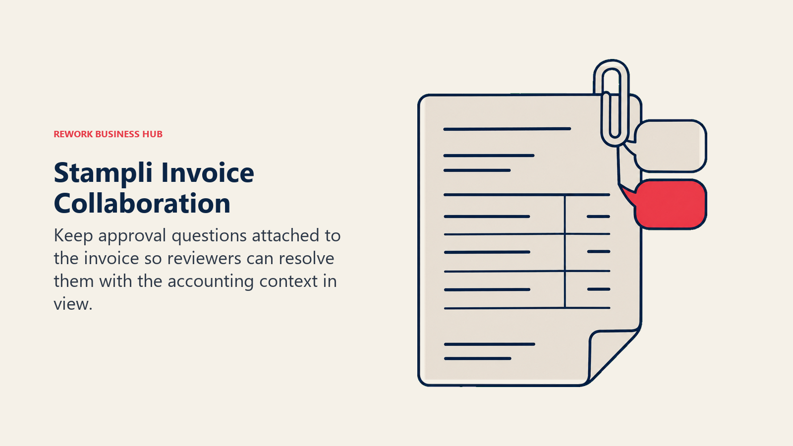 Stampli Invoice Collaboration: conversation clip illustrating keep approval questions attached to the invoice so reviewers can resolve them with the accounting context in view.