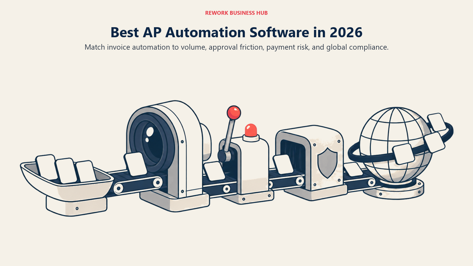 Best AP automation software shown as an invoice-to-pay machine with capture, approval, fraud protection, and supplier payment stages
