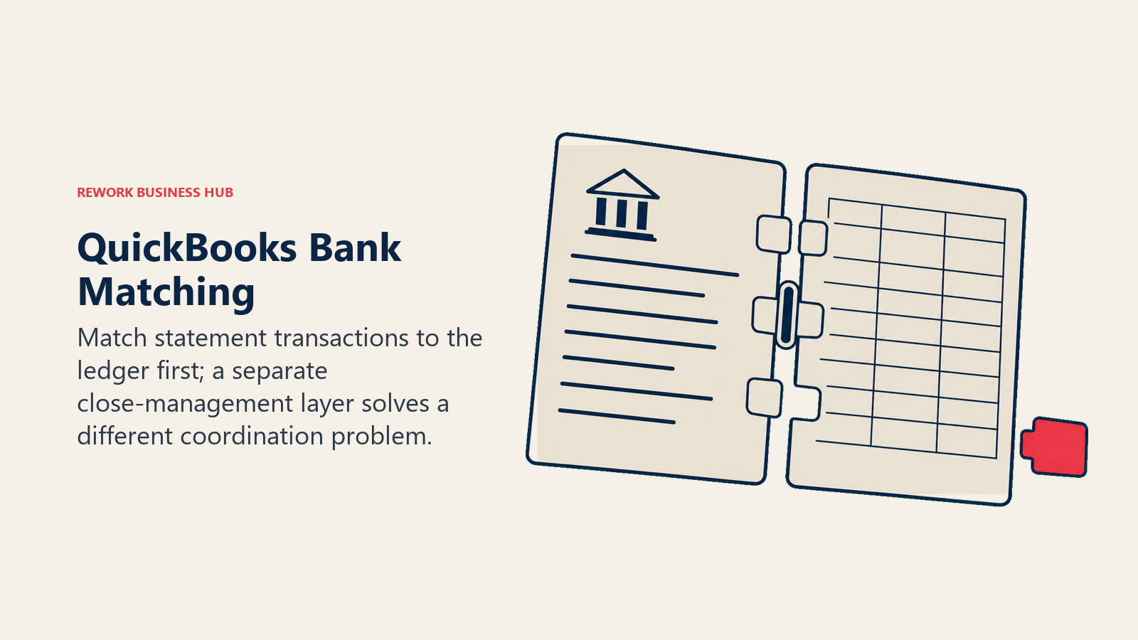 QuickBooks Bank Matching: matching pages illustrating match statement transactions to the ledger first; a separate close-management layer solves a different coordination problem.
