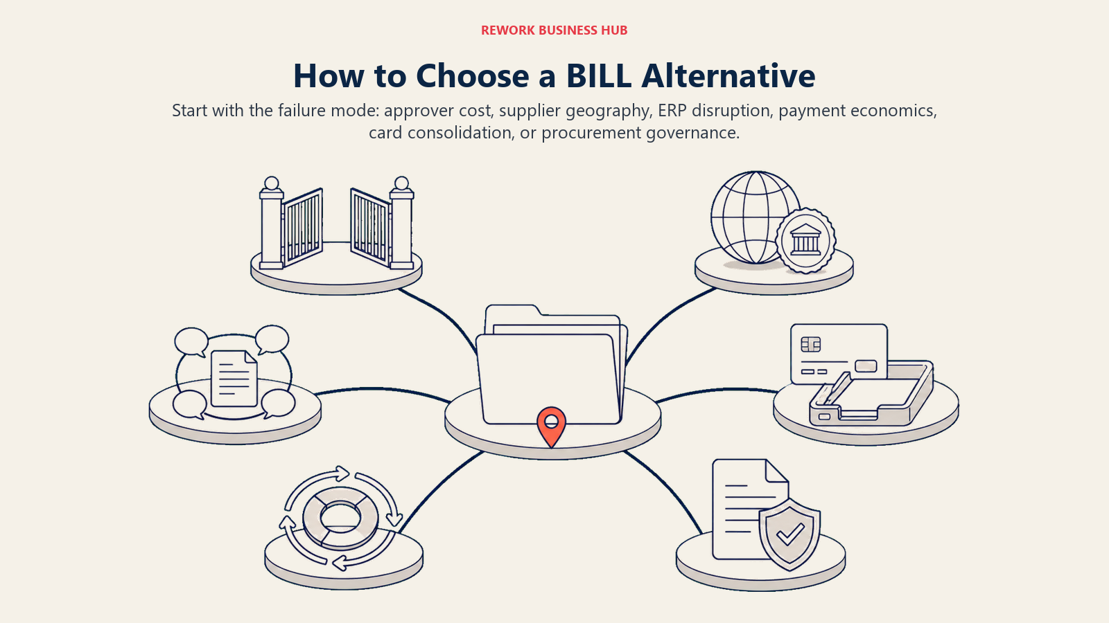 BILL alternatives decision compass routing an invoice to seat cost, global payments, ERP approvals, cards, or procurement