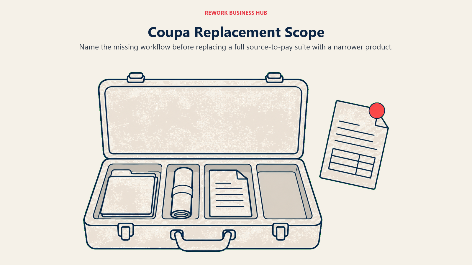 Coupa Replacement Scope: fitted tool case illustrating name the missing workflow before replacing a full source-to-pay suite with a narrower product.
