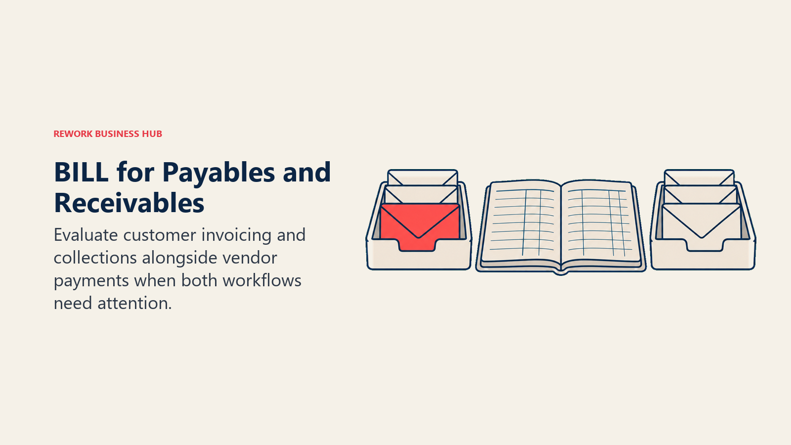 BILL for Payables and Receivables: dual desk trays illustrating evaluate customer invoicing and collections alongside vendor payments when both workflows need attention.