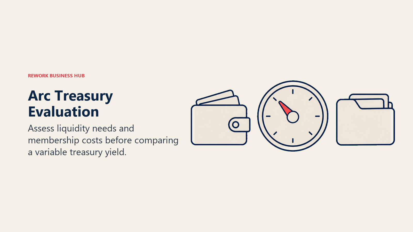 Arc Treasury Evaluation: liquidity dial illustrating assess liquidity needs and membership costs before comparing a variable treasury yield.