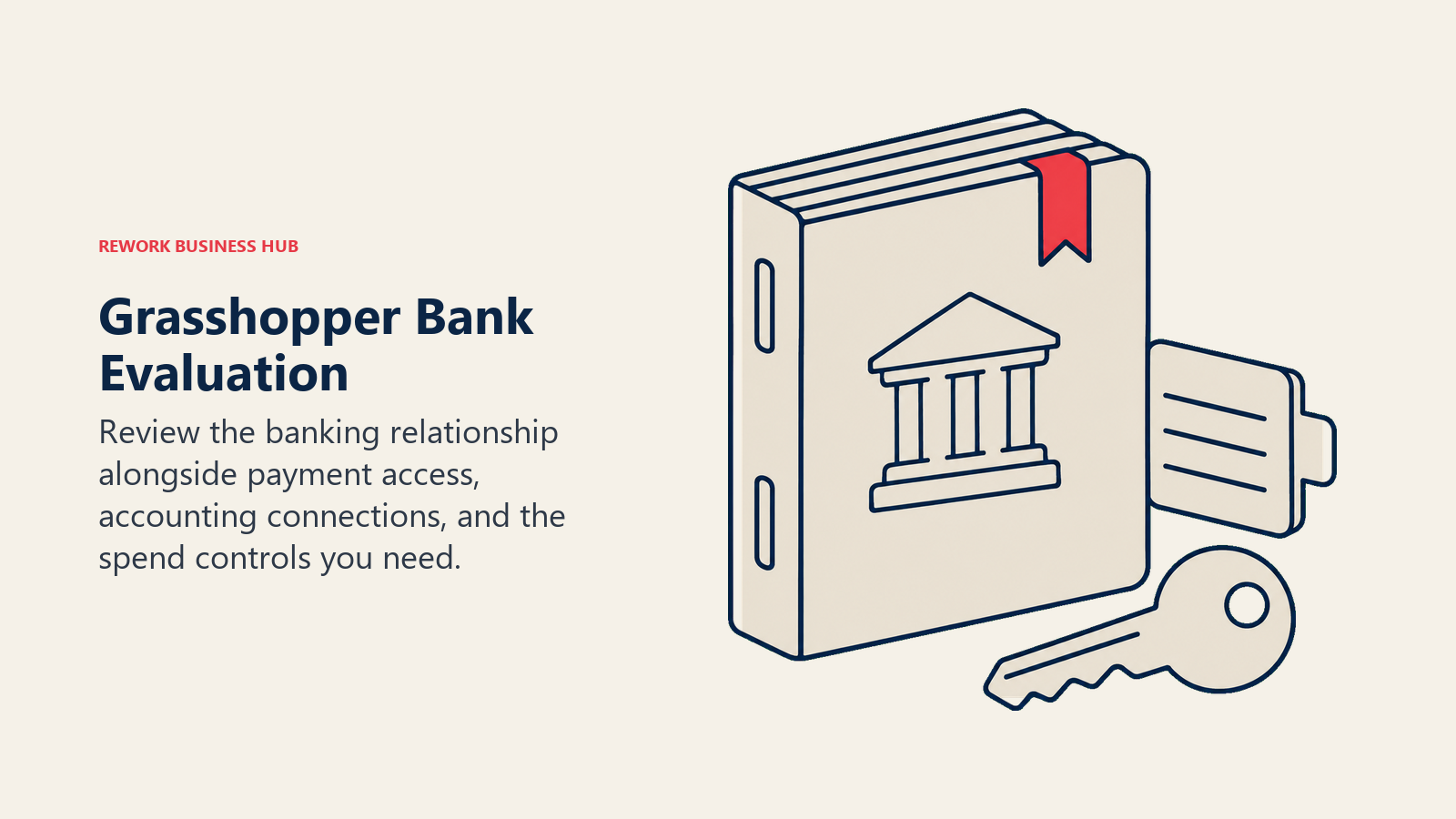 Grasshopper Bank Evaluation: bank relationship dossier illustrating review the banking relationship alongside payment access, accounting connections, and the spend controls you need.