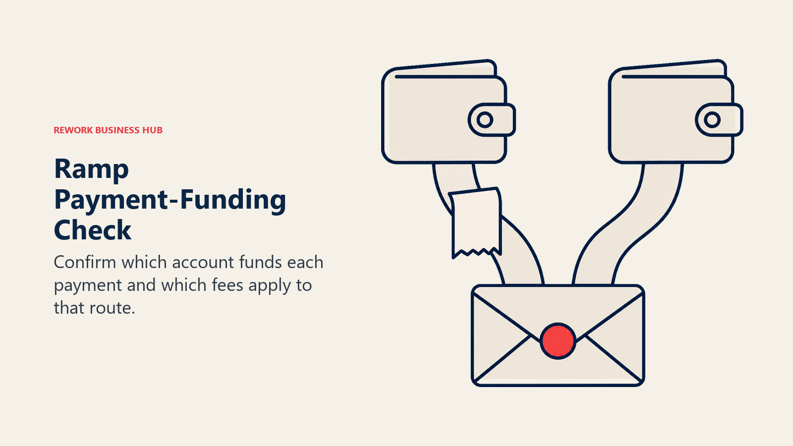 Ramp Payment-Funding Check: funding junction illustrating confirm which account funds each payment and which fees apply to that route.