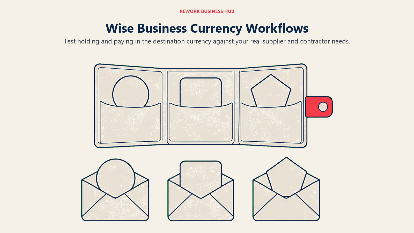 Wise Business Currency Workflows: currency pockets illustrating test holding and paying in the destination currency against your real supplier and contractor needs.