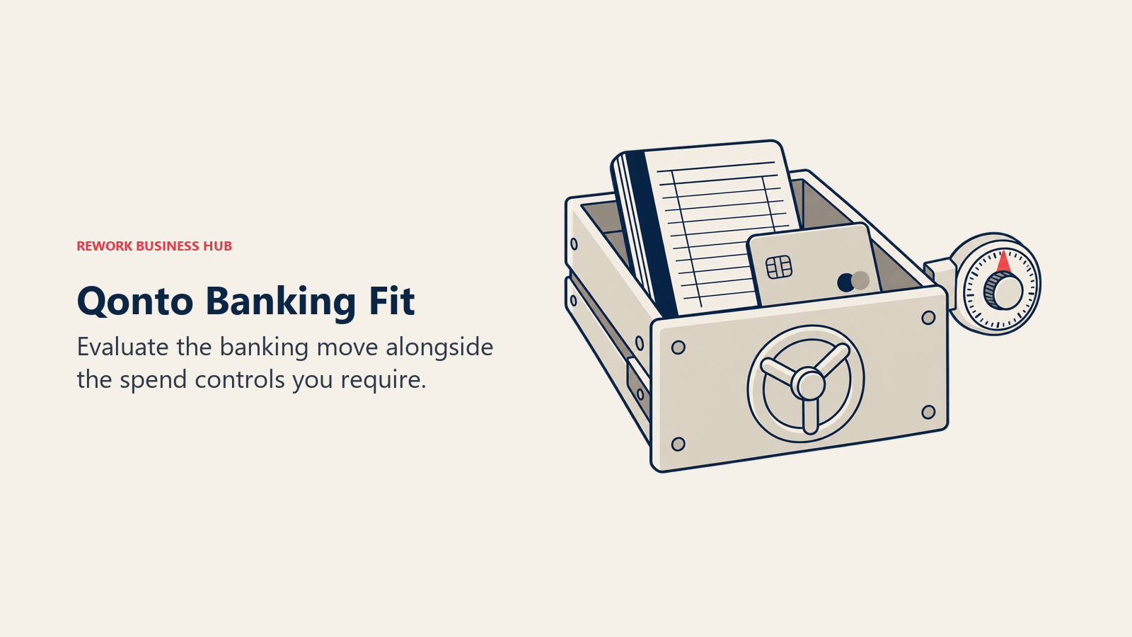 Qonto Banking Fit: An open safe holds an account ledger and payment card.