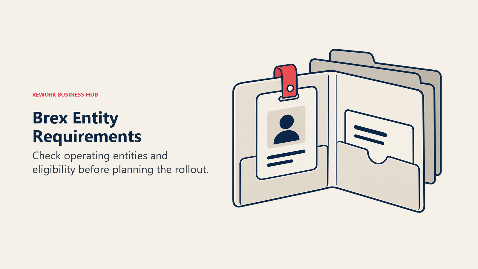 Brex Entity Requirements: An entity dossier holds an identification badge and payment record.
