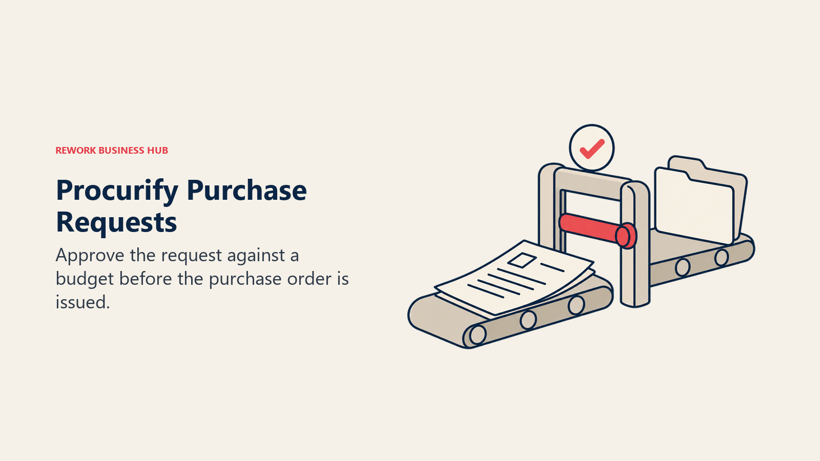 Procurify Purchase Requests: A purchase request approaches an approval gate before reaching a record folder.
