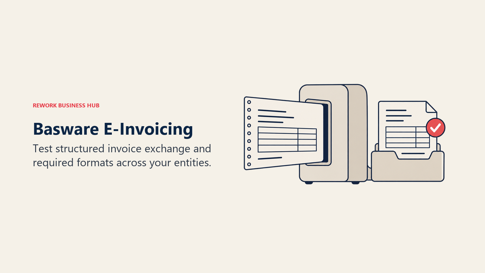 Basware E-Invoicing: An invoice passes through a format gateway toward an accepted structured record.